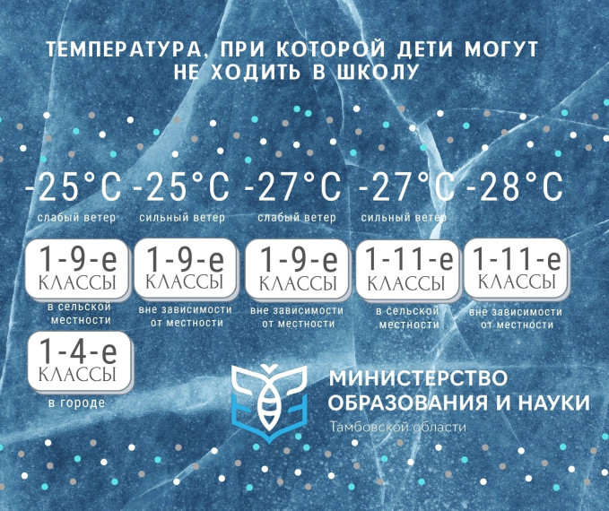 Таблица температур, при которых рекомендовано детям школьного возраста не посещать школу..